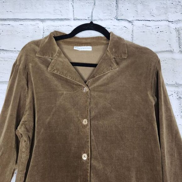 Bryn Walker Brown Green Collared Button Down Corduroy Shirt Womens Large Cotton - Picture 4 of 13
